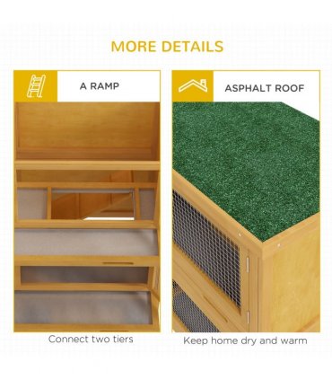PawHut Double Decker Rabbit Hutch Bunny Cage Pet House Outdoor with Tray, Yellow