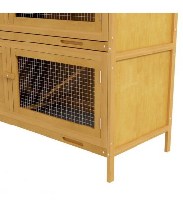PawHut Double Decker Rabbit Hutch Bunny Cage Pet House Outdoor with Tray, Yellow