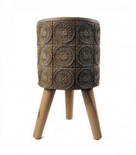 Composite Large Planter Brown, Grey Fibreglass 40cm x 21.5cm Rustic Finish