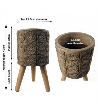 Composite Large Planter Brown, Grey Fibreglass 40cm x 21.5cm Rustic Finish