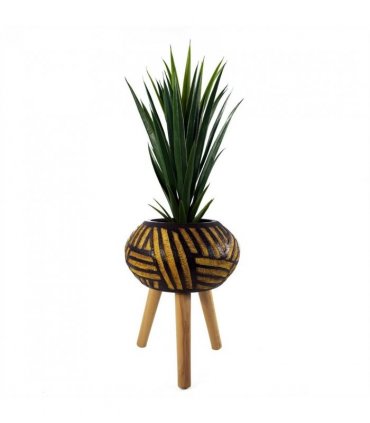 Planter Brown Yellow 45cm Fibreglass Composite Oval Large Rustic Style Indoor