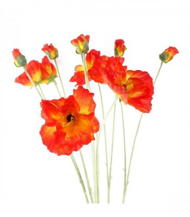 Pack of 6 x 100cm Artificial Poppy Stem - 2 Flowers