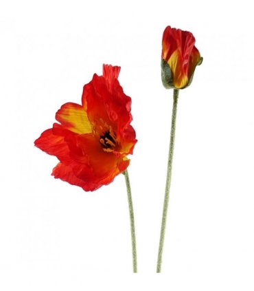 Pack of 6 x 100cm Artificial Poppy Stem - 2 Flowers