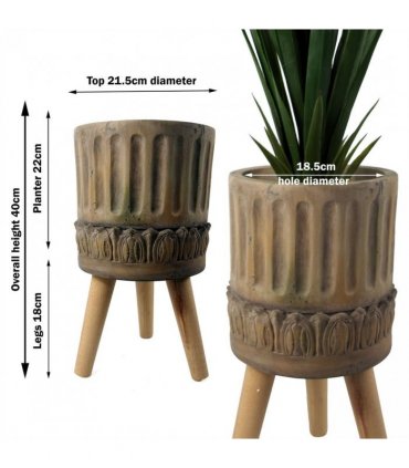Planter Brown Grey 40cm x 21.5cm Zandi Roman Fibreglass Composite Rustic Style