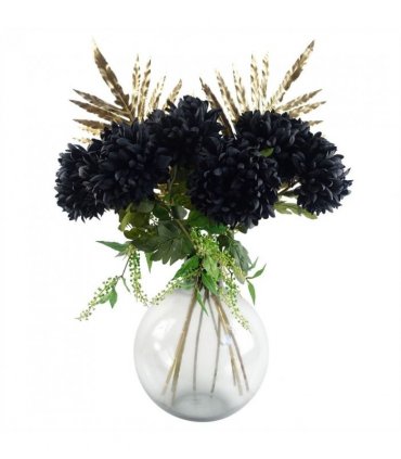 Silk Black 75cm Pack of 6 x 75cm Extra Large Reflex Chrysanthemum - Black