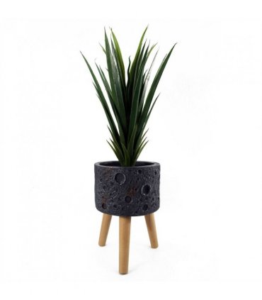 Planter Black 35cm x 24cm Large Fibreglass Composite Rustic Style Wood Legs
