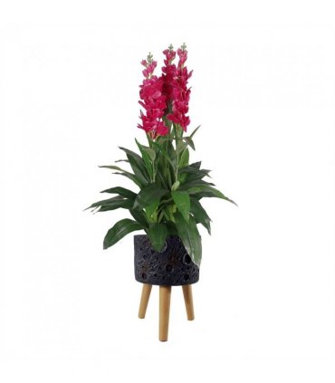 Planter Black 35cm x 24cm Large Fibreglass Composite Rustic Style Wood Legs