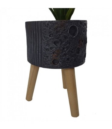 Planter Black 35cm x 24cm Large Fibreglass Composite Rustic Style Wood Legs