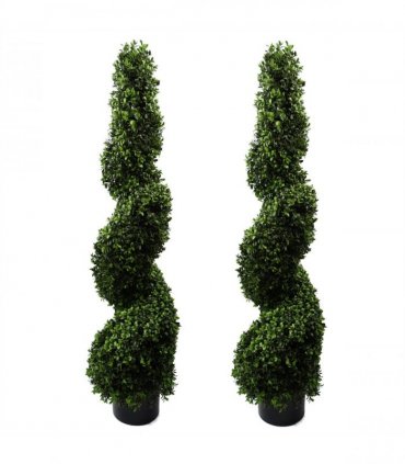 120cm Pair of Spiral Buxus Artificial Tree UV Resistant Outdoor