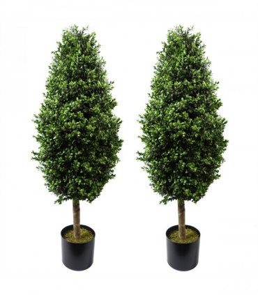120cm Pair of Buxus Ball Cone Artificial Tree UV Resistant Outdoor