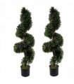 Outdoor Topiary Green 120cm Pair of Spiral Buxus Artificial Trees UV Resistant