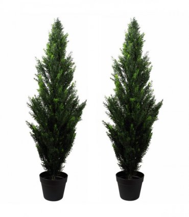 120cm Pair of Artificial Cedar Cypress Topiary UV Resistant