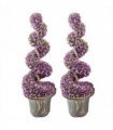 90cm Pair of Purple Large Leaf Spiral Topiary Trees with Decorative Planters