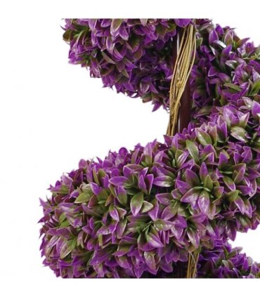 90cm Pair of Purple Large Leaf Spiral Topiary Trees with Decorative Planters