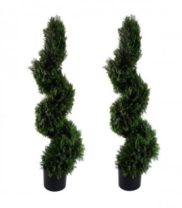 120cm Pair of Spiral Cedar Tree Artificial Topiary
