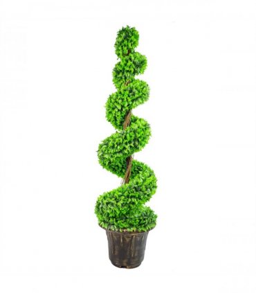 120cm Green Large Leaf Spiral with Decorative Planter