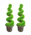 Topiary Trees 90cm Green Large Leaf Spiral Pair with Decorative Planters