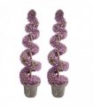 120cm Pair of Purple Large Leaf Spiral Topiary Trees with Decorative Planters