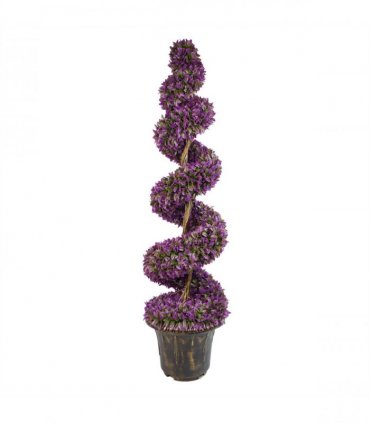 120cm Pair of Purple Large Leaf Spiral Topiary Trees with Decorative Planters