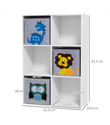 Toy Organiser with Three Non-Woven Fabric Drawers for Bedroom - White