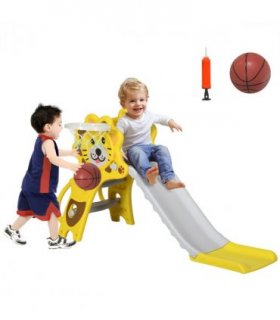 Kids Slide Yellow PE 74H x 131L x 50Wcm 2 in 1 Indoor Basketball Hoop 18-36 Mon