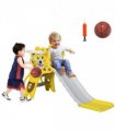 Kids Slide Yellow PE 74H x 131L x 50Wcm 2 in 1 Indoor Basketball Hoop 18-36 Mon