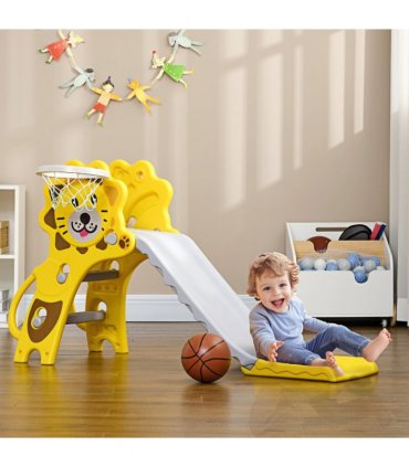 Kids Slide Yellow PE 74H x 131L x 50Wcm 2 in 1 Indoor Basketball Hoop 18-36 Mon