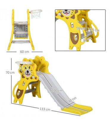 Kids Slide Yellow PE 74H x 131L x 50Wcm 2 in 1 Indoor Basketball Hoop 18-36 Mon