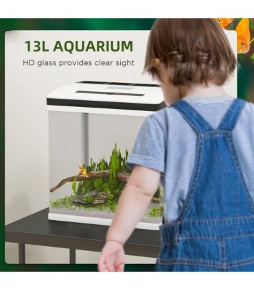 PawHut Aquarium 13L Glass Fish Tank w/ Filter, LED Lighting, Water Pump