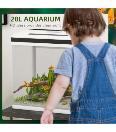 PawHut Aquarium 28L Glass Fish Tank w/ Filter, LED Lighting, Water Pump