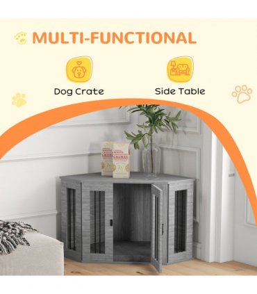 PawHut Dog Crate Furniture for Medium Dogs w/ Cushion, Large Door - Grey