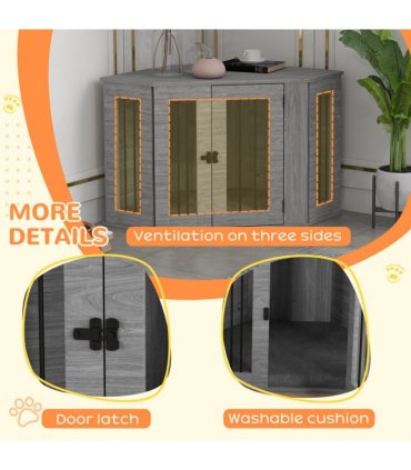 PawHut Dog Crate Furniture for Medium Dogs w/ Cushion, Large Door - Grey