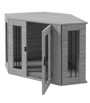 PawHut Dog Crate Furniture for Medium Dogs w/ Cushion, Large Door - Grey