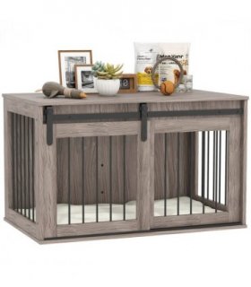 PawHut Dog Crate Furniture with Removable Cushion for Large Dogs - Brown
