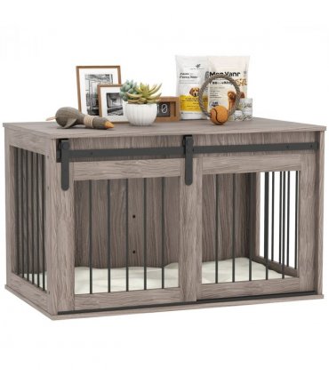 PawHut Dog Crate Furniture with Removable Cushion for Large Dogs - Brown