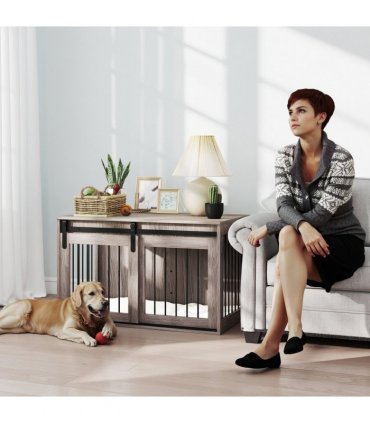 PawHut Dog Crate Furniture with Removable Cushion for Large Dogs - Brown