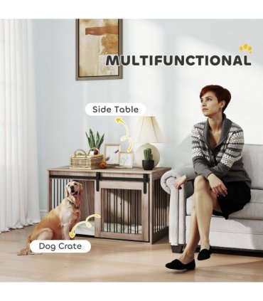 PawHut Dog Crate Furniture with Removable Cushion for Large Dogs - Brown