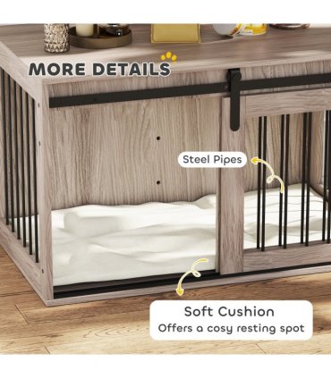 PawHut Dog Crate Furniture with Removable Cushion for Large Dogs - Brown