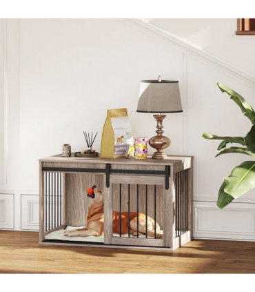 PawHut Dog Crate Furniture with Removable Cushion for Large Dogs - Brown