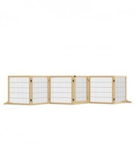 PawHut Freestanding Pet Dog Gate, Six-Panel Foldable Wooden Playpen, 432cm