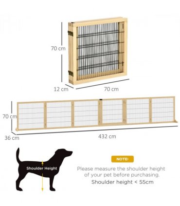 PawHut Freestanding Pet Dog Gate, Six-Panel Foldable Wooden Playpen, 432cm