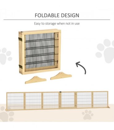 PawHut Freestanding Pet Dog Gate, Six-Panel Foldable Wooden Playpen, 432cm