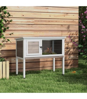 Rabbit Hutch Fir Wood Brown 84L x43 W x70Hcm Pawhut Small Outdoor Wooden Cage