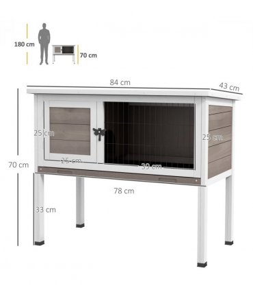 Rabbit Hutch Fir Wood Brown 84L x43 W x70Hcm Pawhut Small Outdoor Wooden Cage