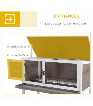 Rabbit Hutch Fir Wood Brown 84L x43 W x70Hcm Pawhut Small Outdoor Wooden Cage