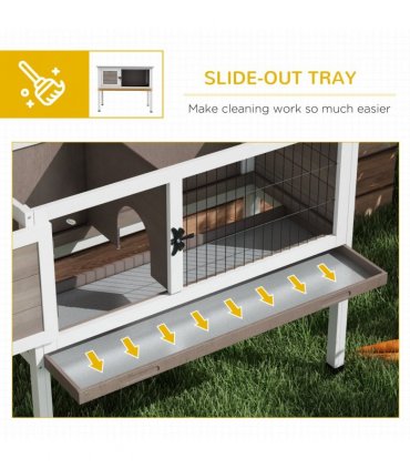 Rabbit Hutch Fir Wood Brown 84L x43 W x70Hcm Pawhut Small Outdoor Wooden Cage