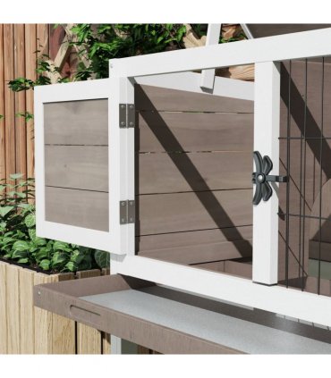 Rabbit Hutch Fir Wood Brown 84L x43 W x70Hcm Pawhut Small Outdoor Wooden Cage