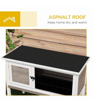 Rabbit Hutch Fir Wood Brown 84L x43 W x70Hcm Pawhut Small Outdoor Wooden Cage