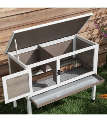 Rabbit Hutch Fir Wood Brown 84L x43 W x70Hcm Pawhut Small Outdoor Wooden Cage