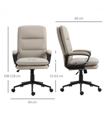 Vinsetto PU Leather Office Chair for Home with Arm, Adjustable Height, Grey